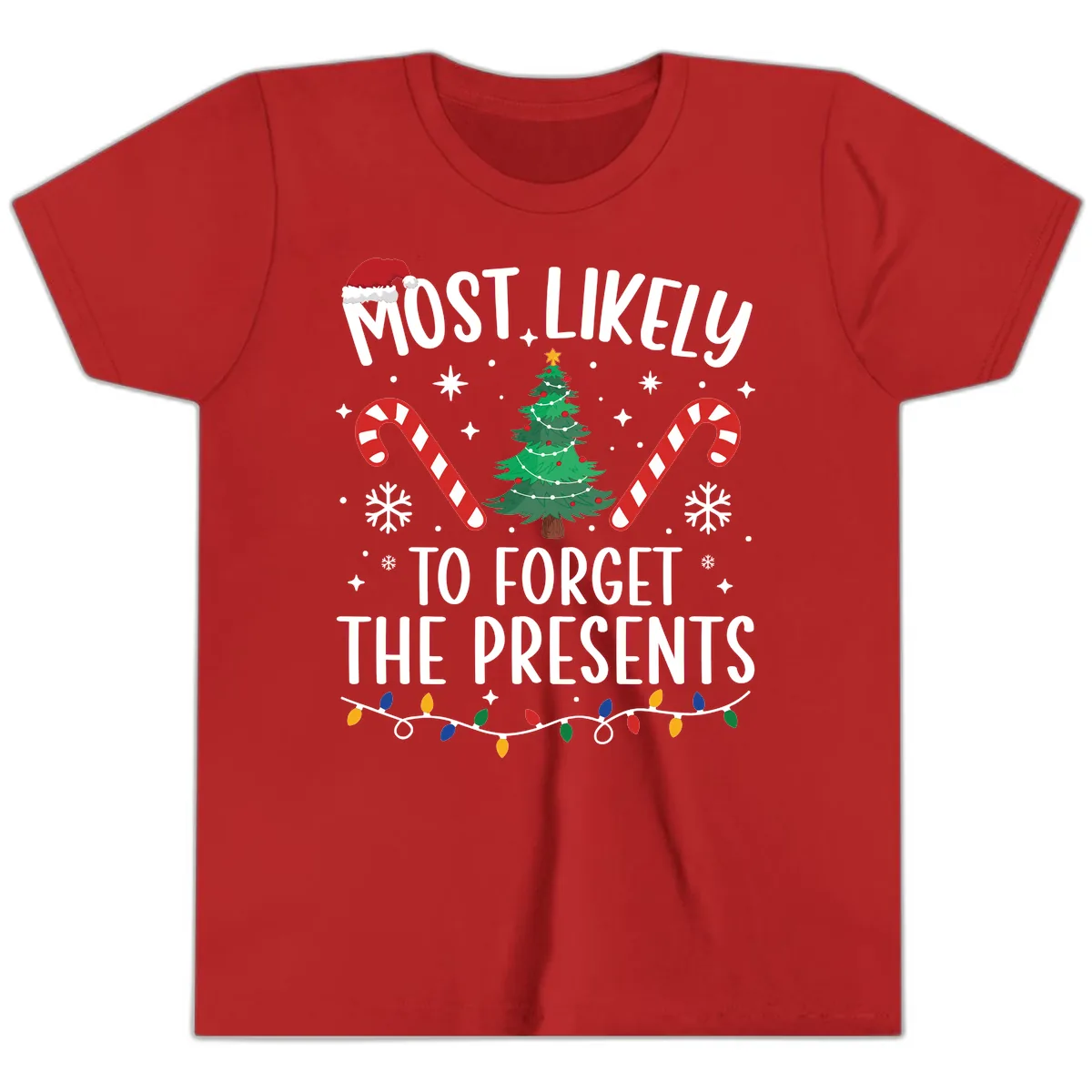 Most Likely To Forget The Presents Youth T-Shirt in Red