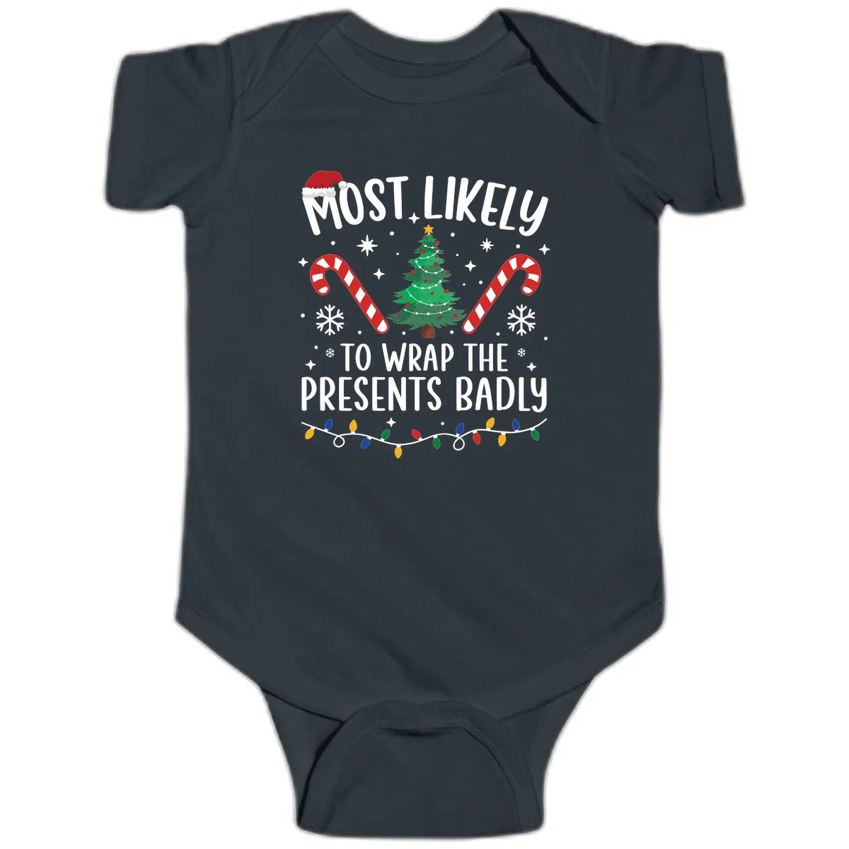 Most Likely To Wrap Presents Badly Baby Onesie in Black