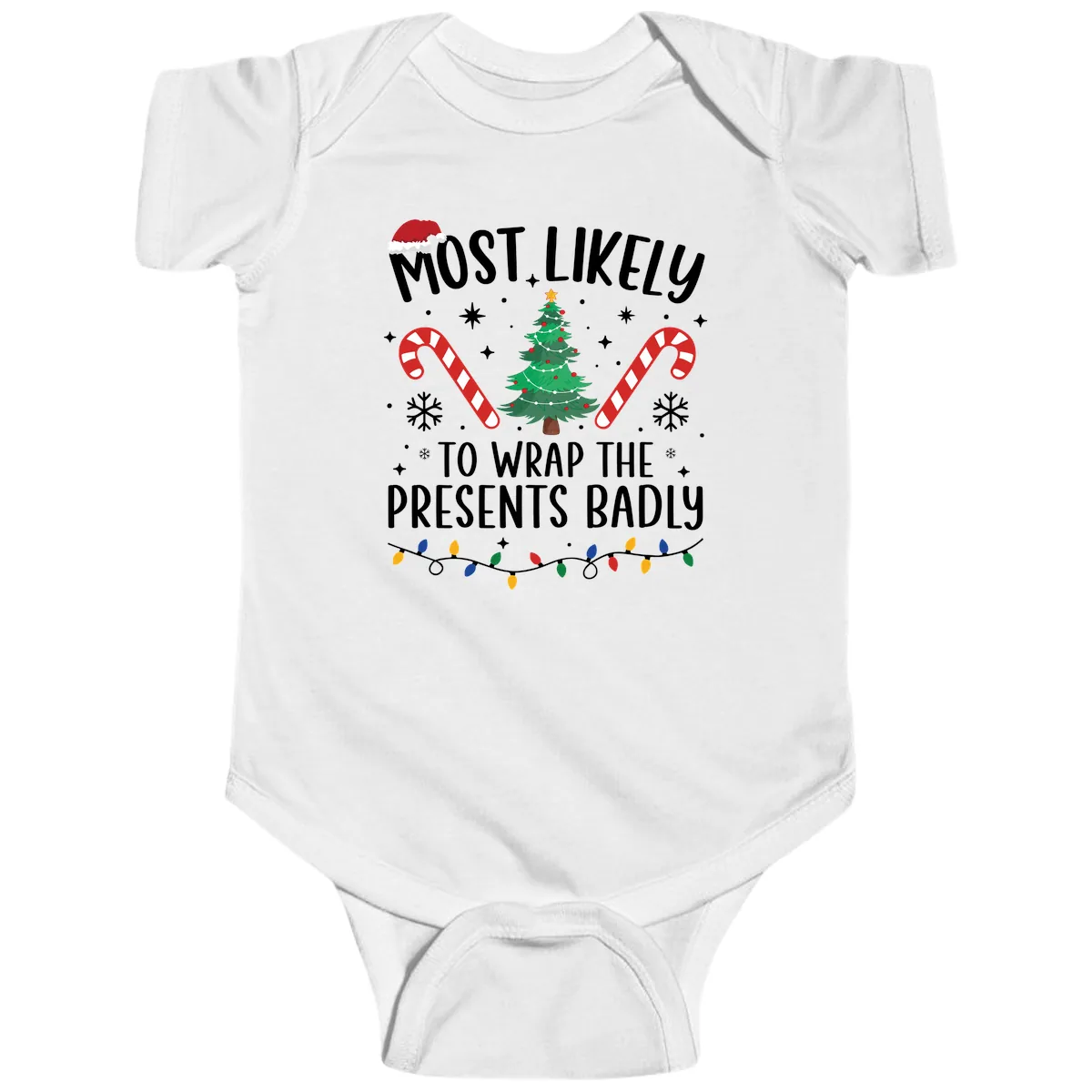 Most Likely To Wrap Presents Badly Baby Onesie in White
