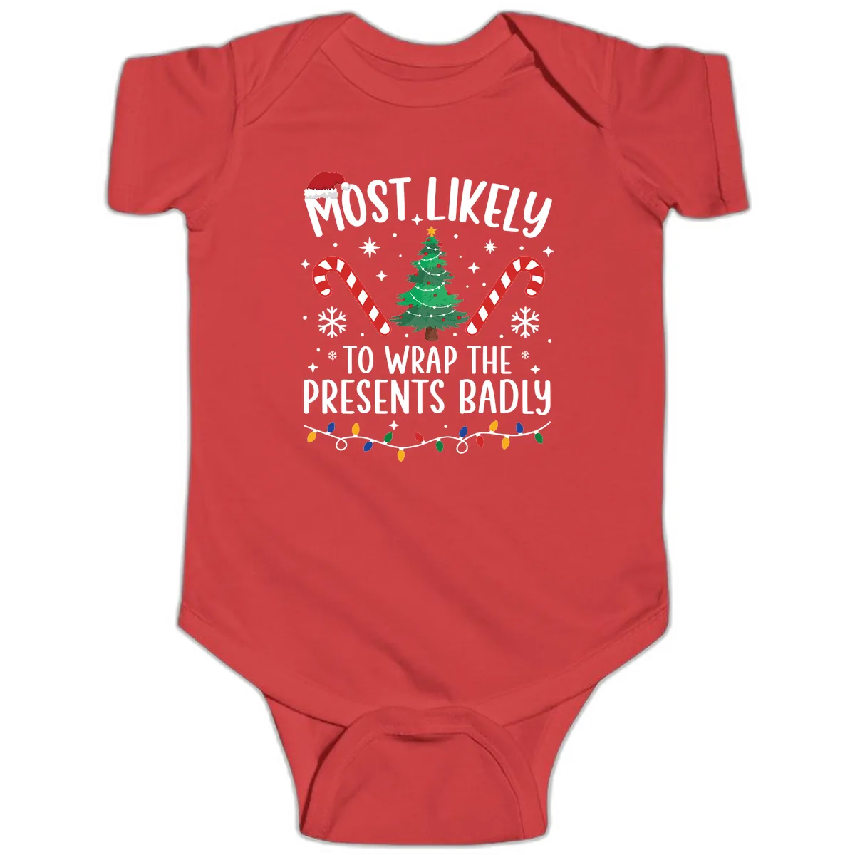 Most Likely To Wrap Presents Badly Baby Onesie in Red