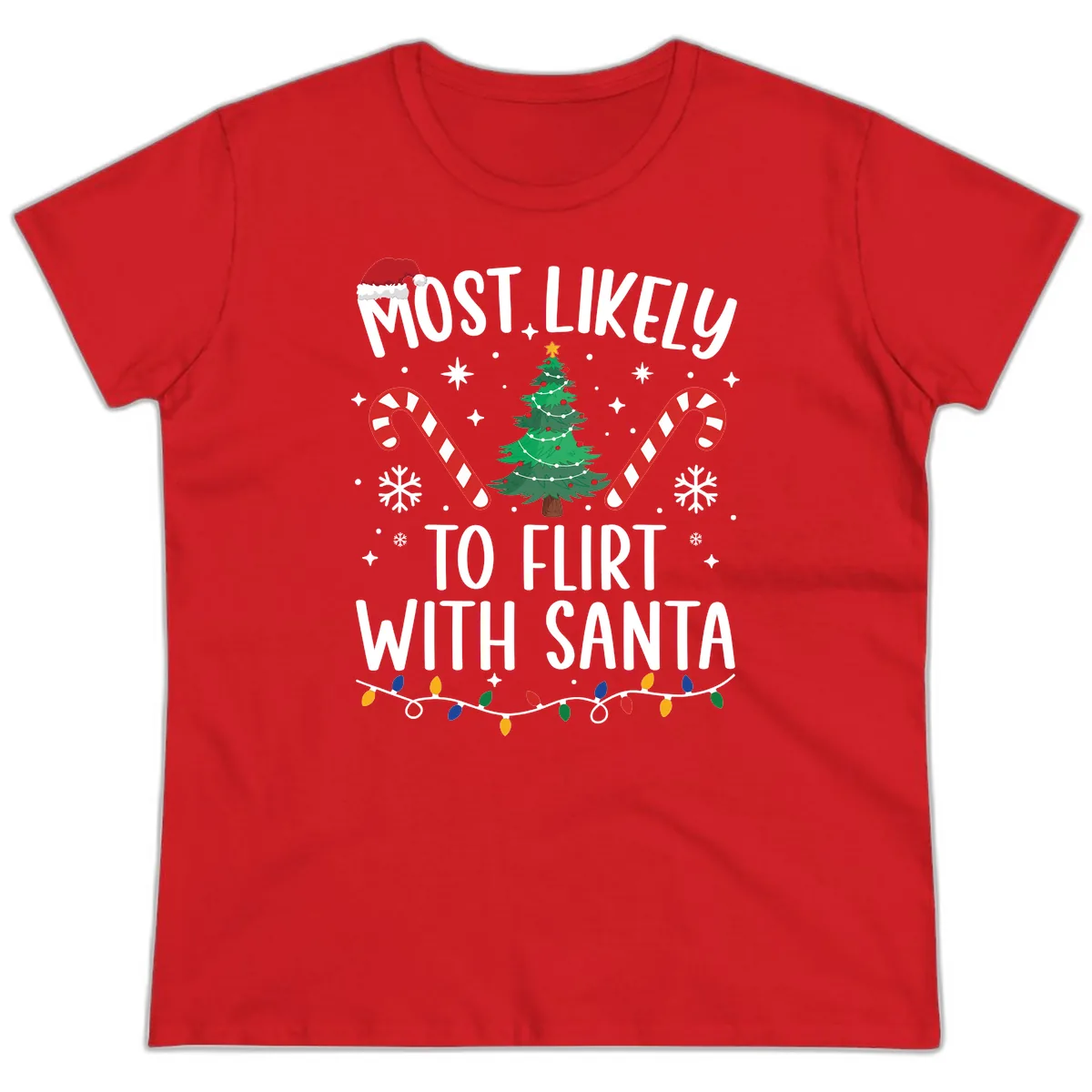 Most Likely To Flirt With Santa Ladies Tee in Red