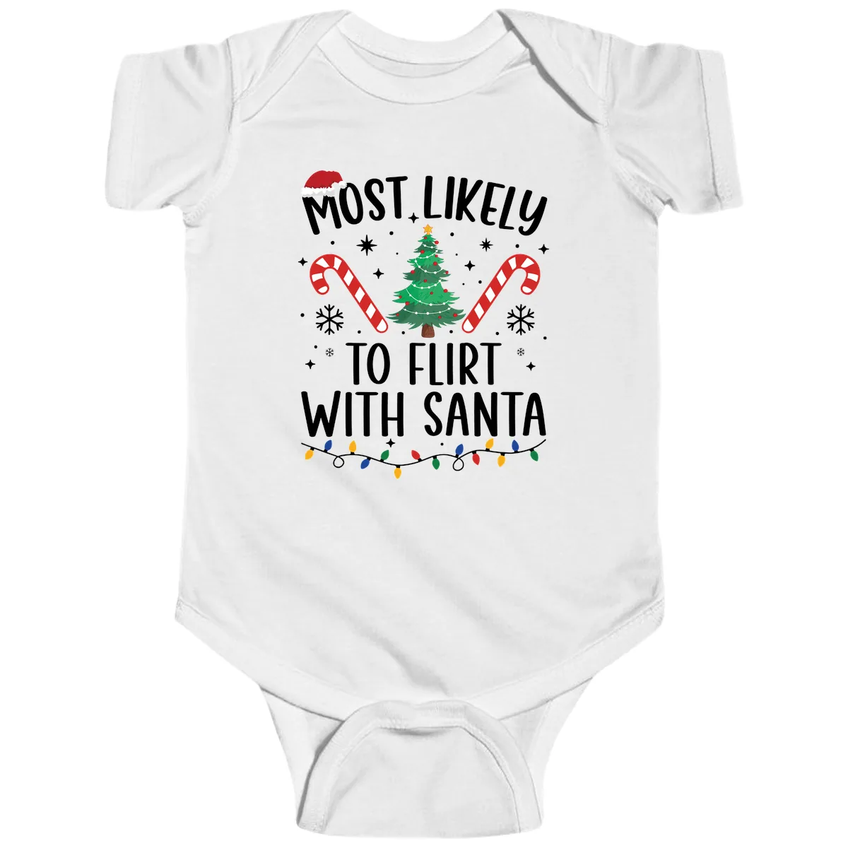 Most Likely To Flirt With Santa Baby Onesie in White