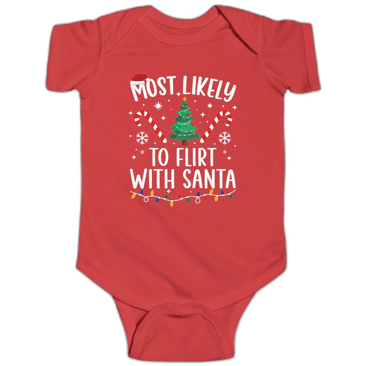 Most Likely To Flirt With Santa Baby Onesie in Red