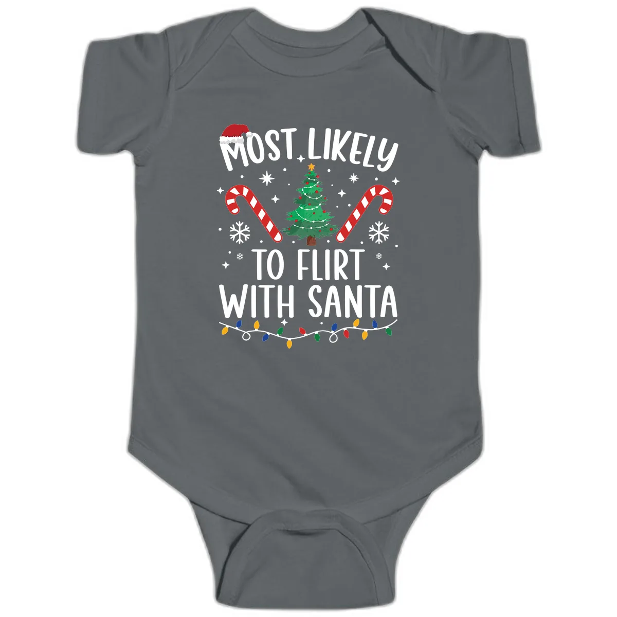 Most Likely To Flirt With Santa Baby Onesie in Charcoal
