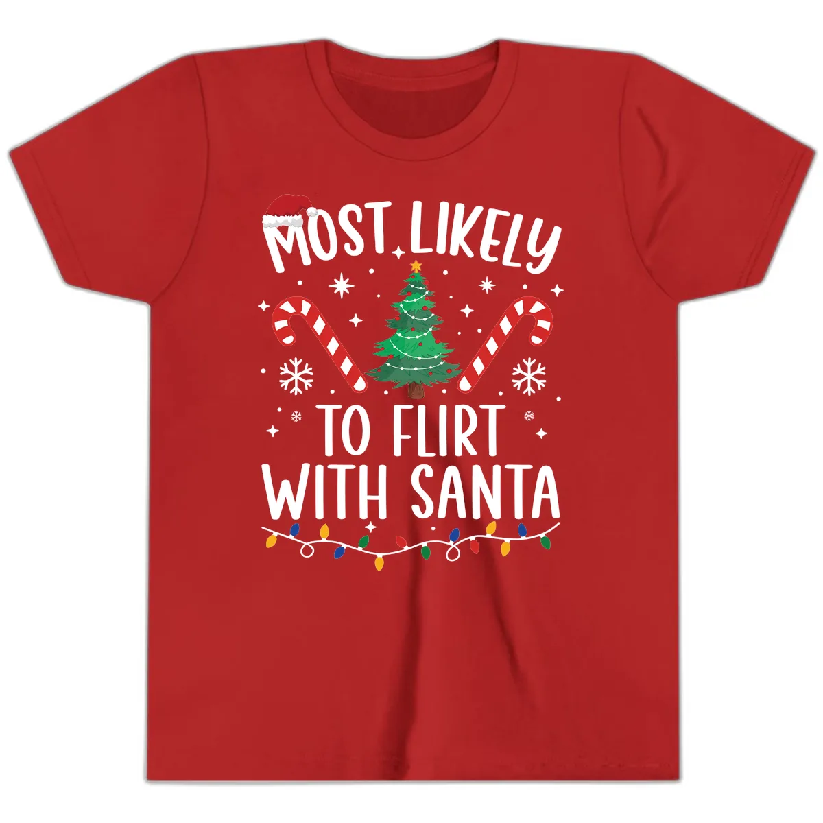 Most Likely To Flirt With Santa Youth T-Shirt in Red
