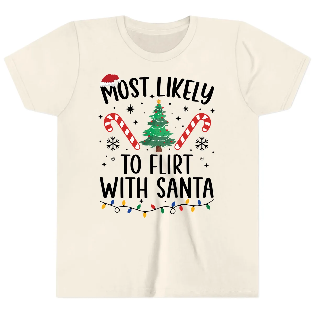 Most Likely To Flirt With Santa Youth T-Shirt in Natural