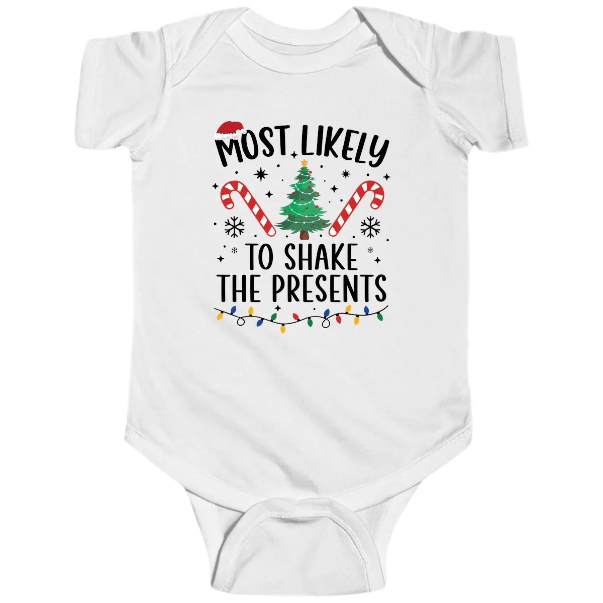 Most Likely To Shake The Presents Christmas Shirt Baby Onesie in White