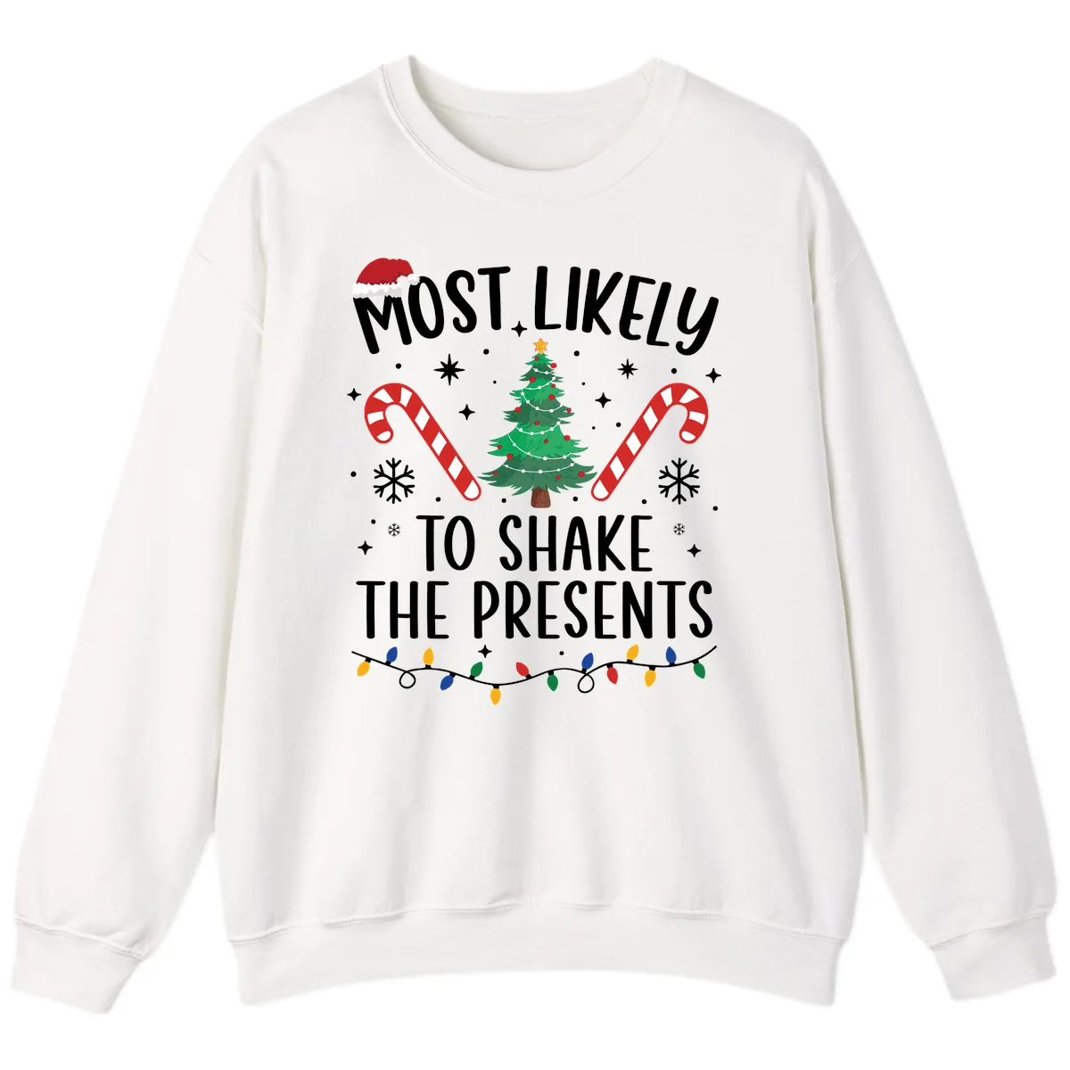 Most Likely To Shake The Presents Christmas Shirt Sweatshirt in White