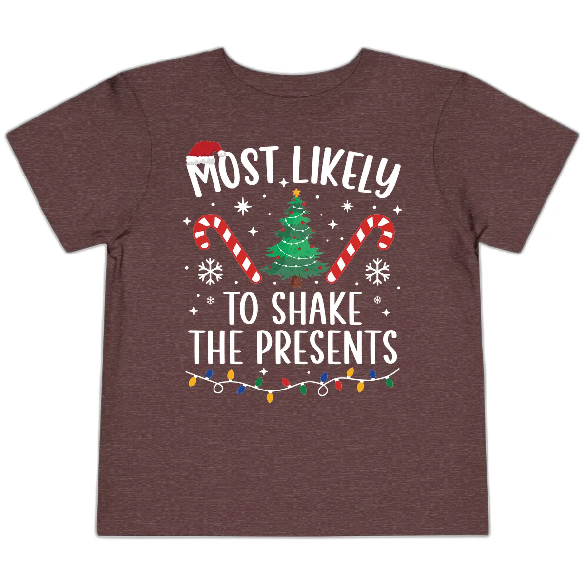 Most Likely To Shake The Presents Christmas Shirt Toddler T-Shirt in Heather Maroon