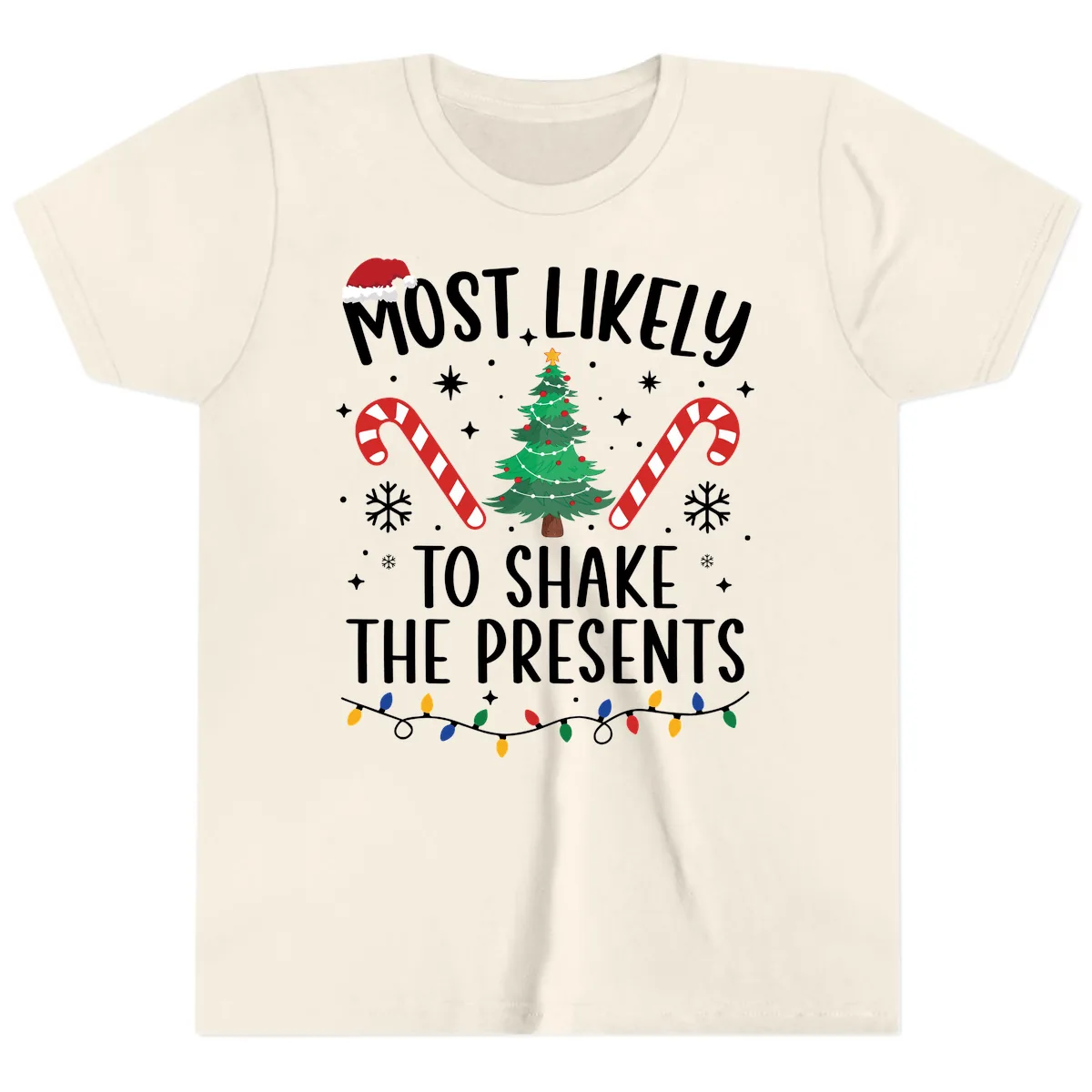 Most Likely To Shake The Presents Christmas Shirt Youth T-Shirt in Natural