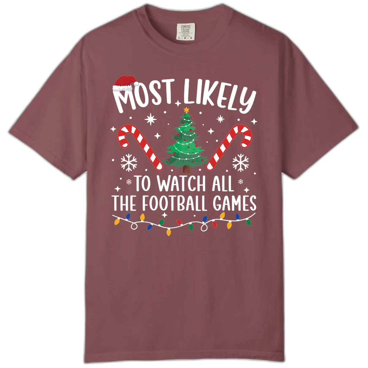 Most Likely To Watch Football Christmas Comfort Color in Brick
