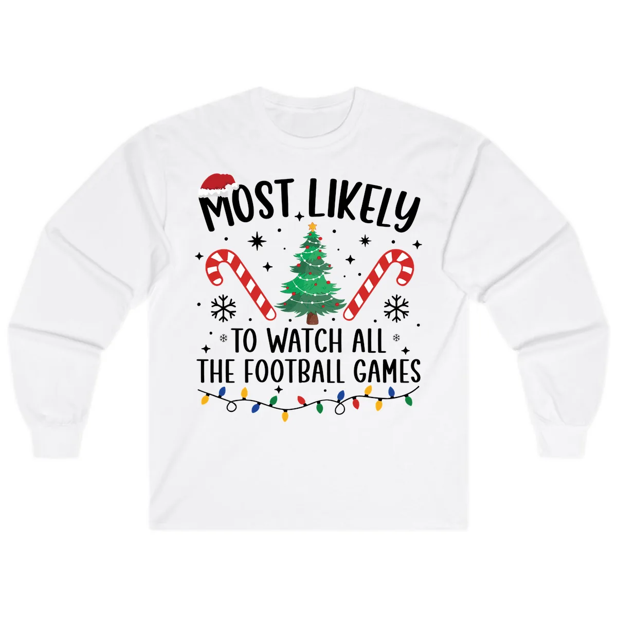 Most Likely To Watch Football Christmas Long Sleeve in White