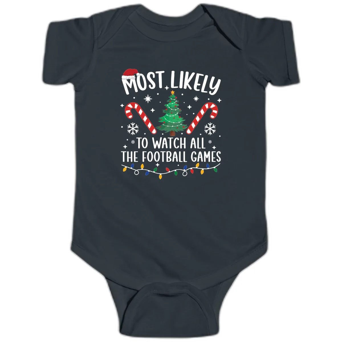 Most Likely To Watch Football Christmas Baby Onesie in Black