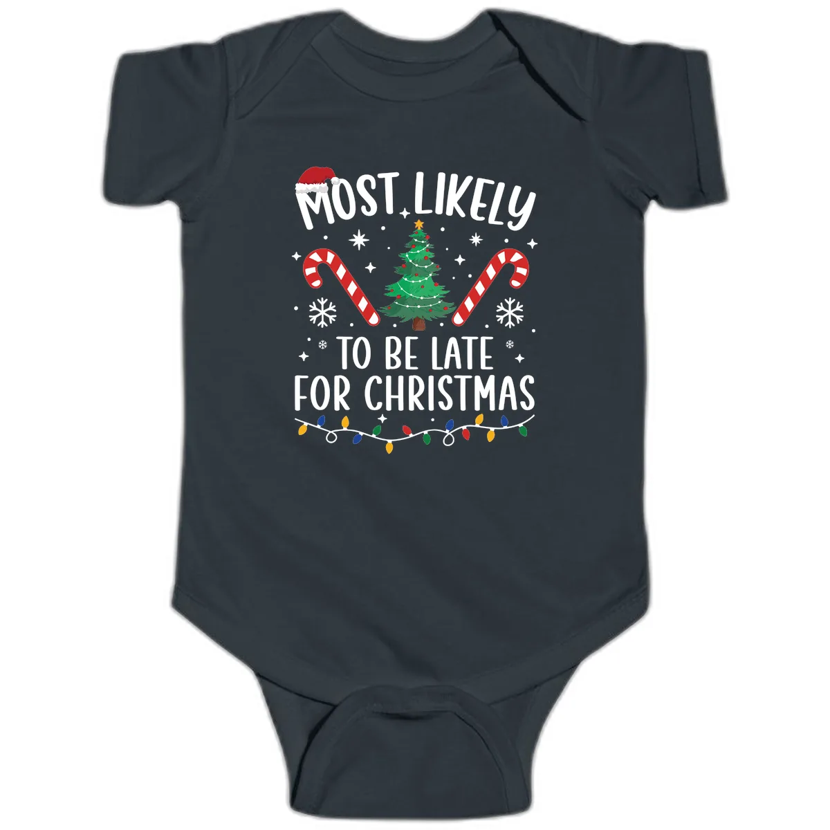 Most Likely To Be Late For Christmas Baby Onesie in Black