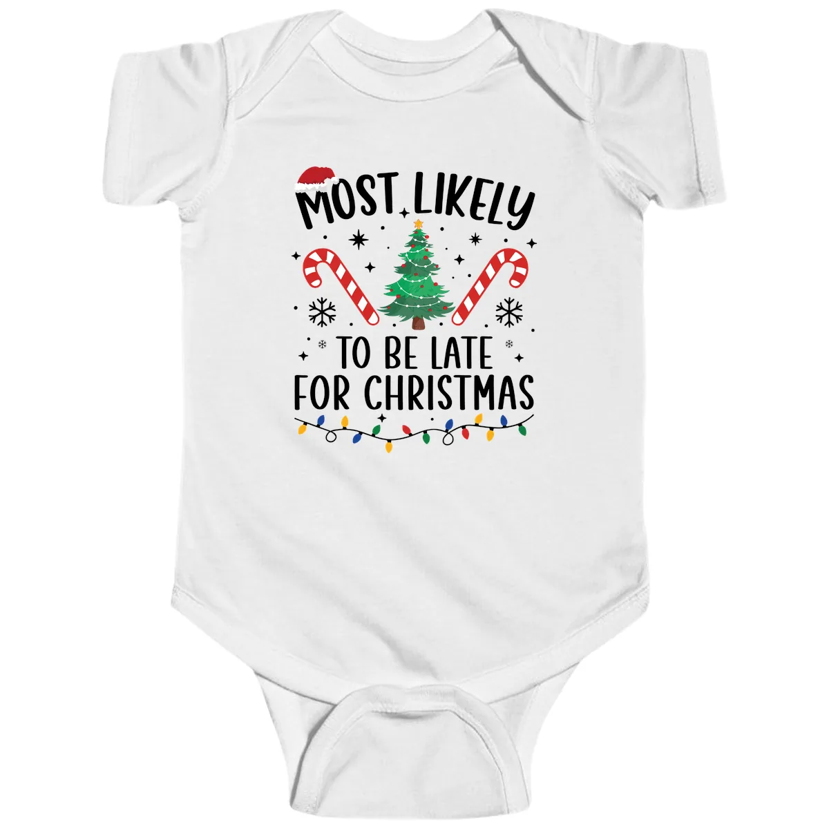 Most Likely To Be Late For Christmas Baby Onesie in White