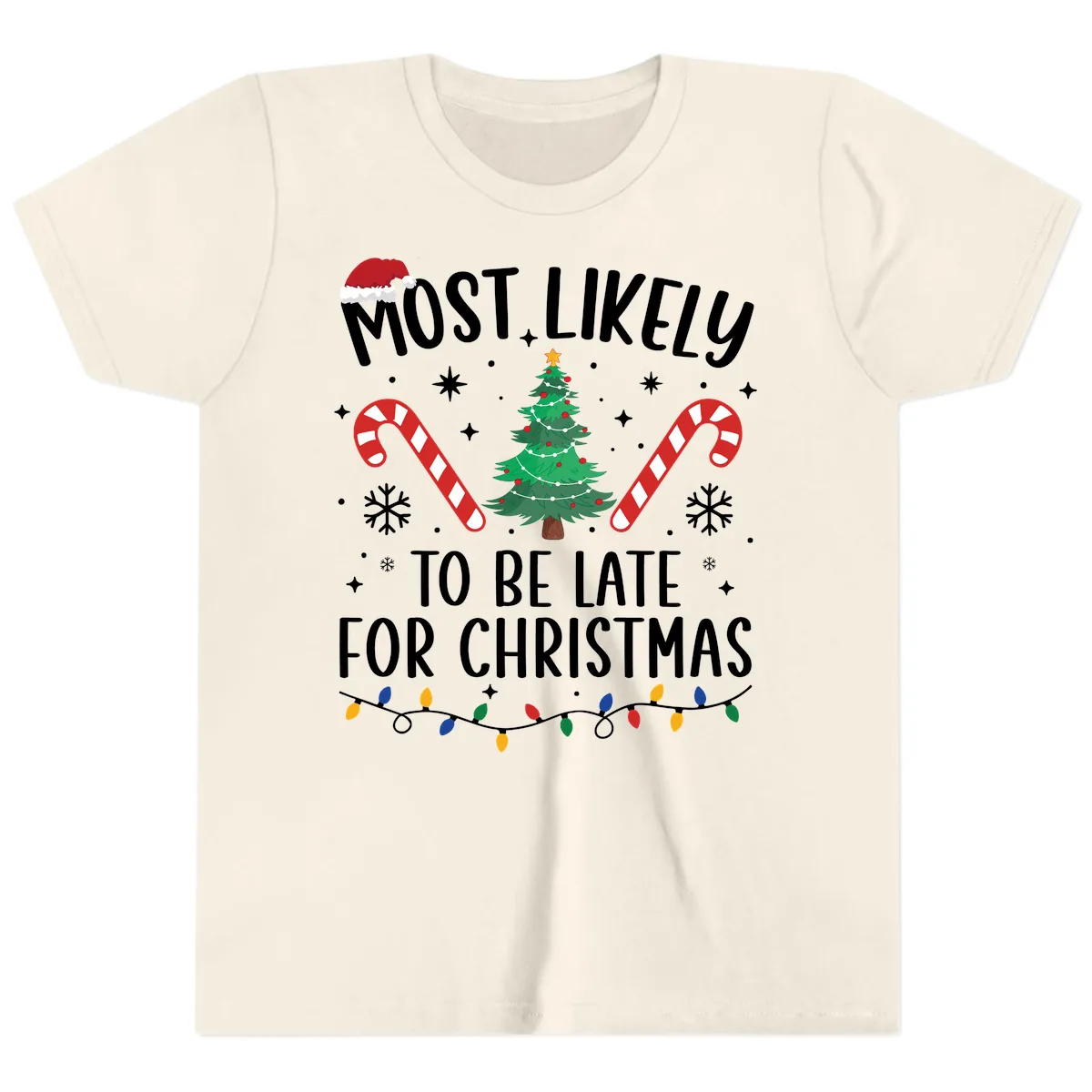 Most Likely To Be Late For Christmas Youth T-Shirt in Natural