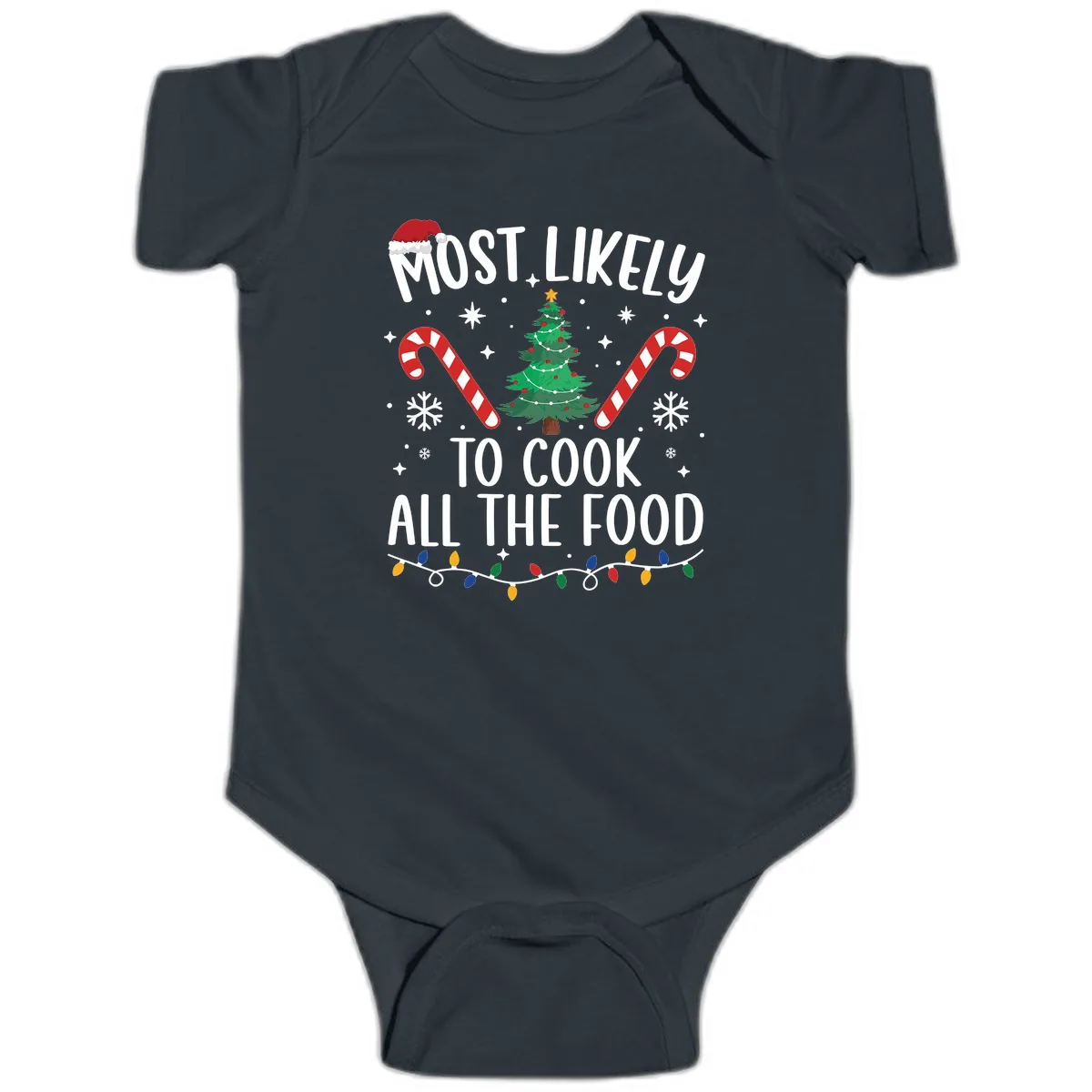 Most Likely To Cook All The Food Christmas Baby Onesie in Black