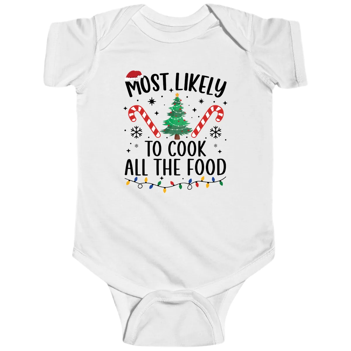 Most Likely To Cook All The Food Christmas Baby Onesie in White