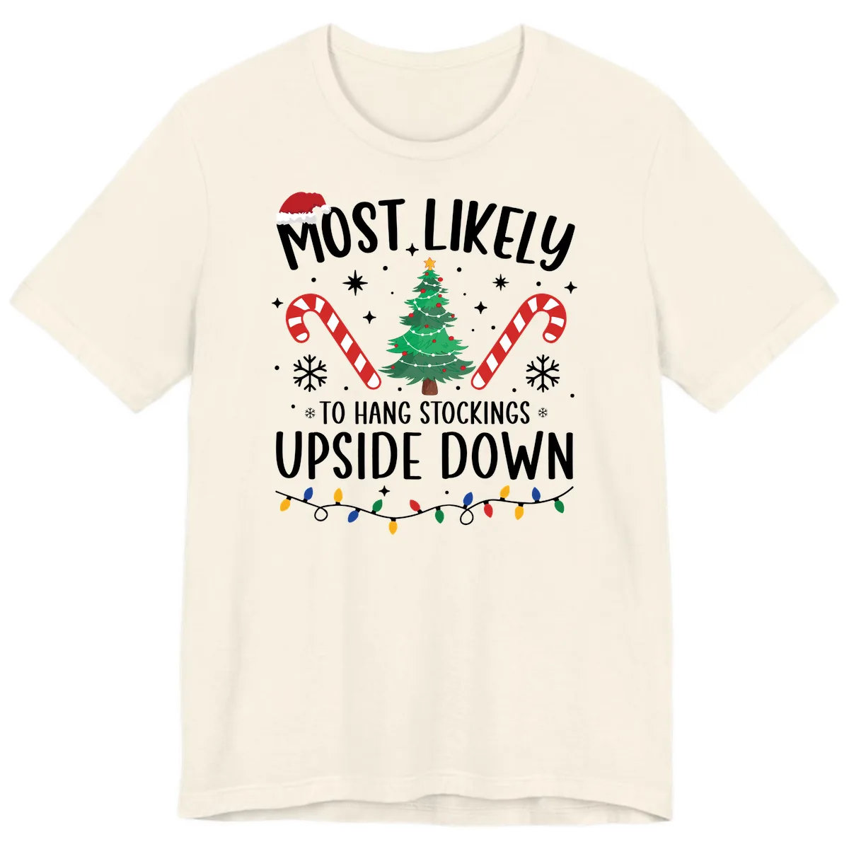 Most Likely To Hang Stockings Upside Down Premium T-Shirt in Natural