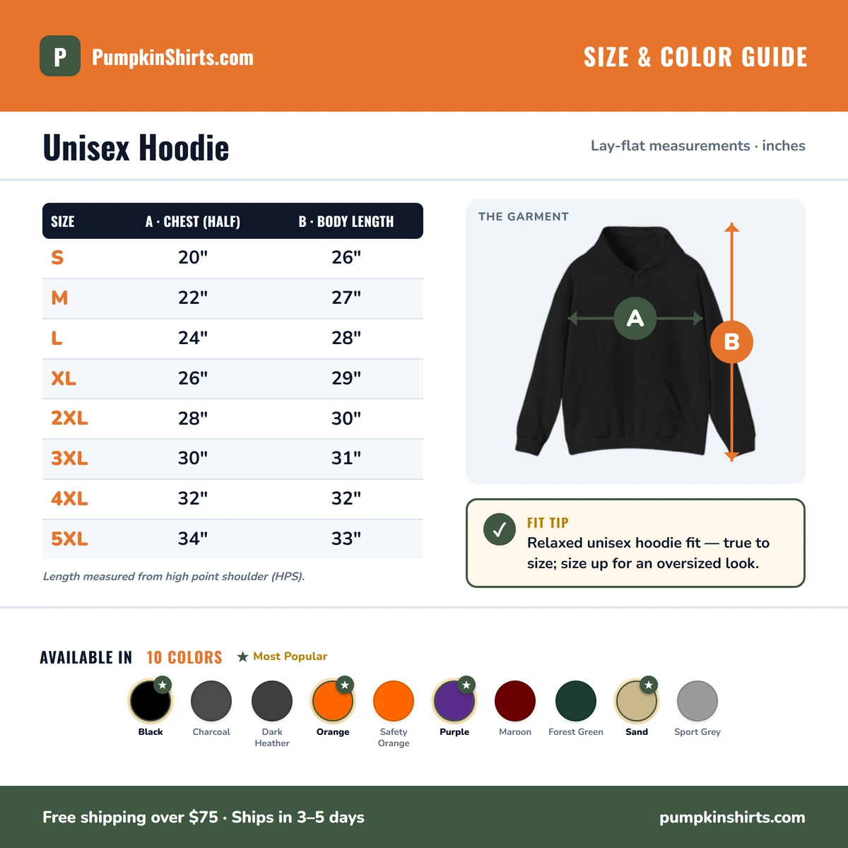Hoodie size & color guide