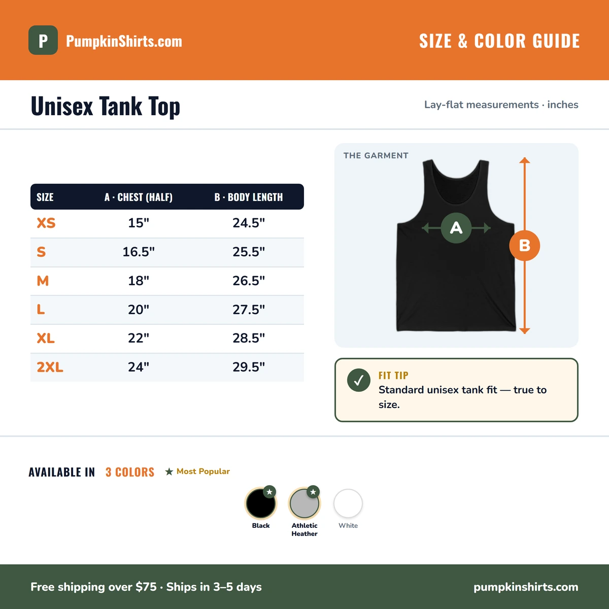 Tank size & color guide