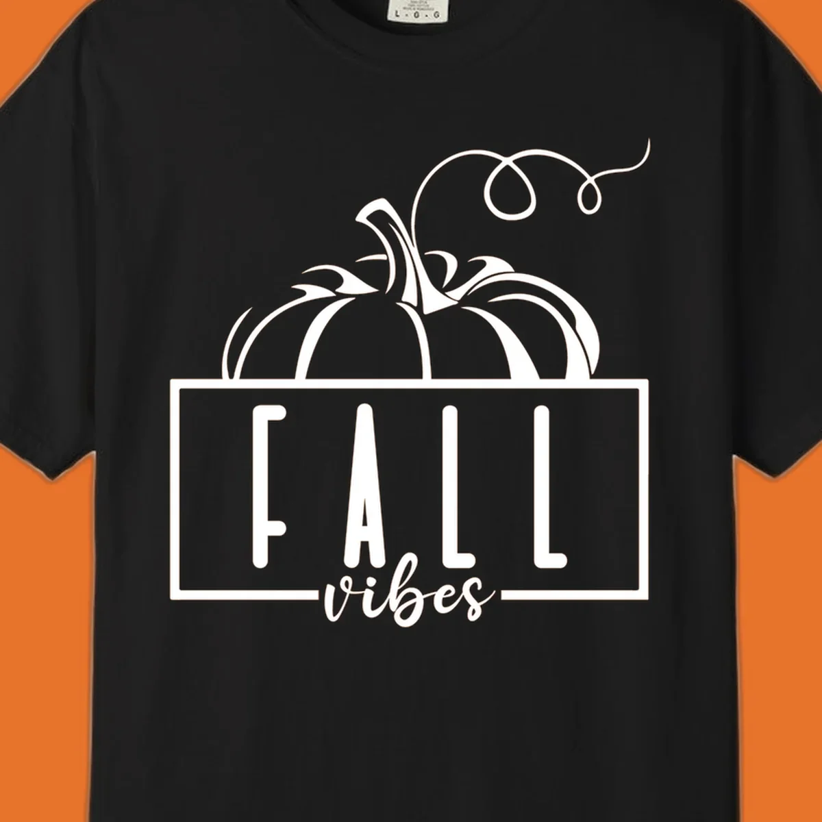 Fall vibes pumpkin illustration with text, featuring a pumpkin and the words FALL vibes.