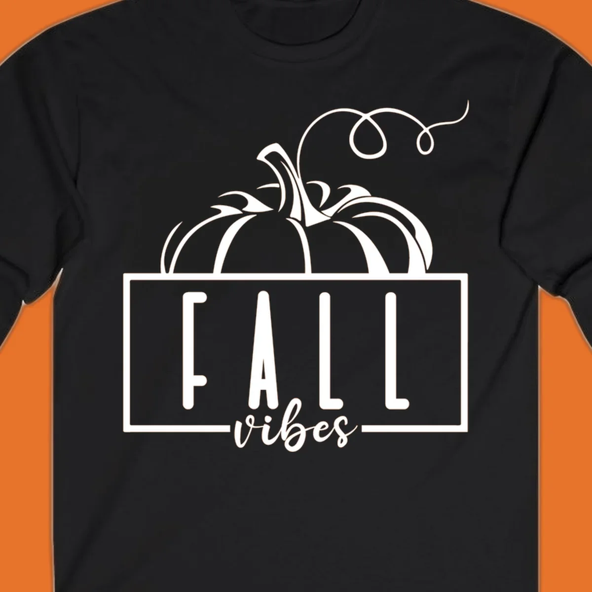 Fall vibes pumpkin illustration with text, featuring a pumpkin and the words FALL vibes.