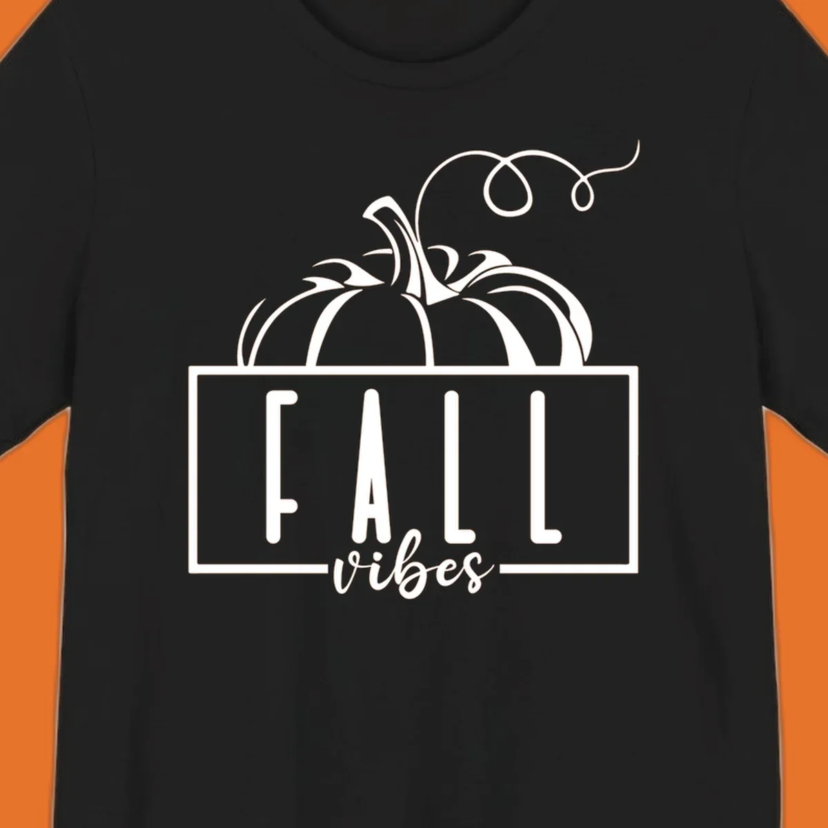 Fall vibes pumpkin illustration with text, featuring a pumpkin and the words FALL vibes.
