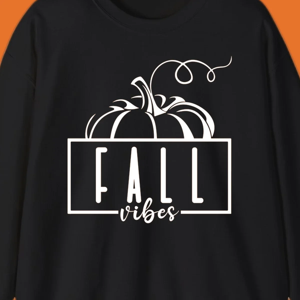 Fall vibes pumpkin illustration with text, featuring a pumpkin and the words FALL vibes.