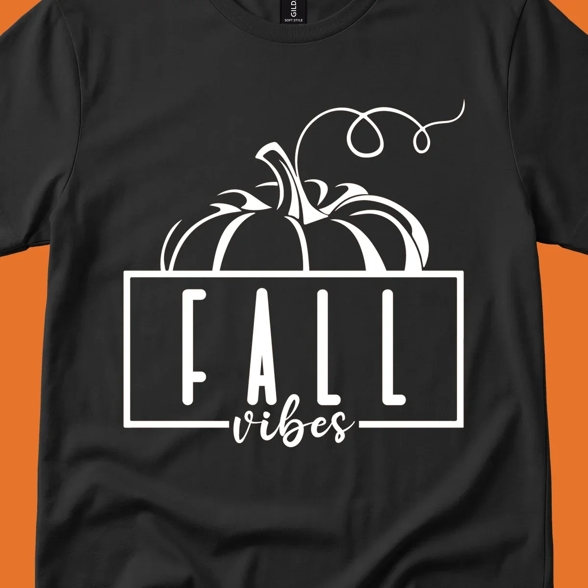 Fall vibes pumpkin illustration with text, featuring a pumpkin and the words FALL vibes.