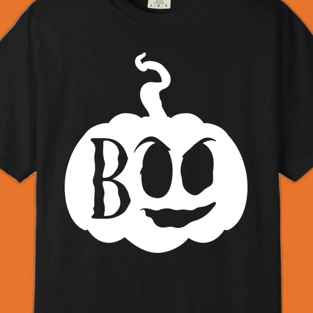 Spooky boo pumpkin face illustration with text, Halloween theme.