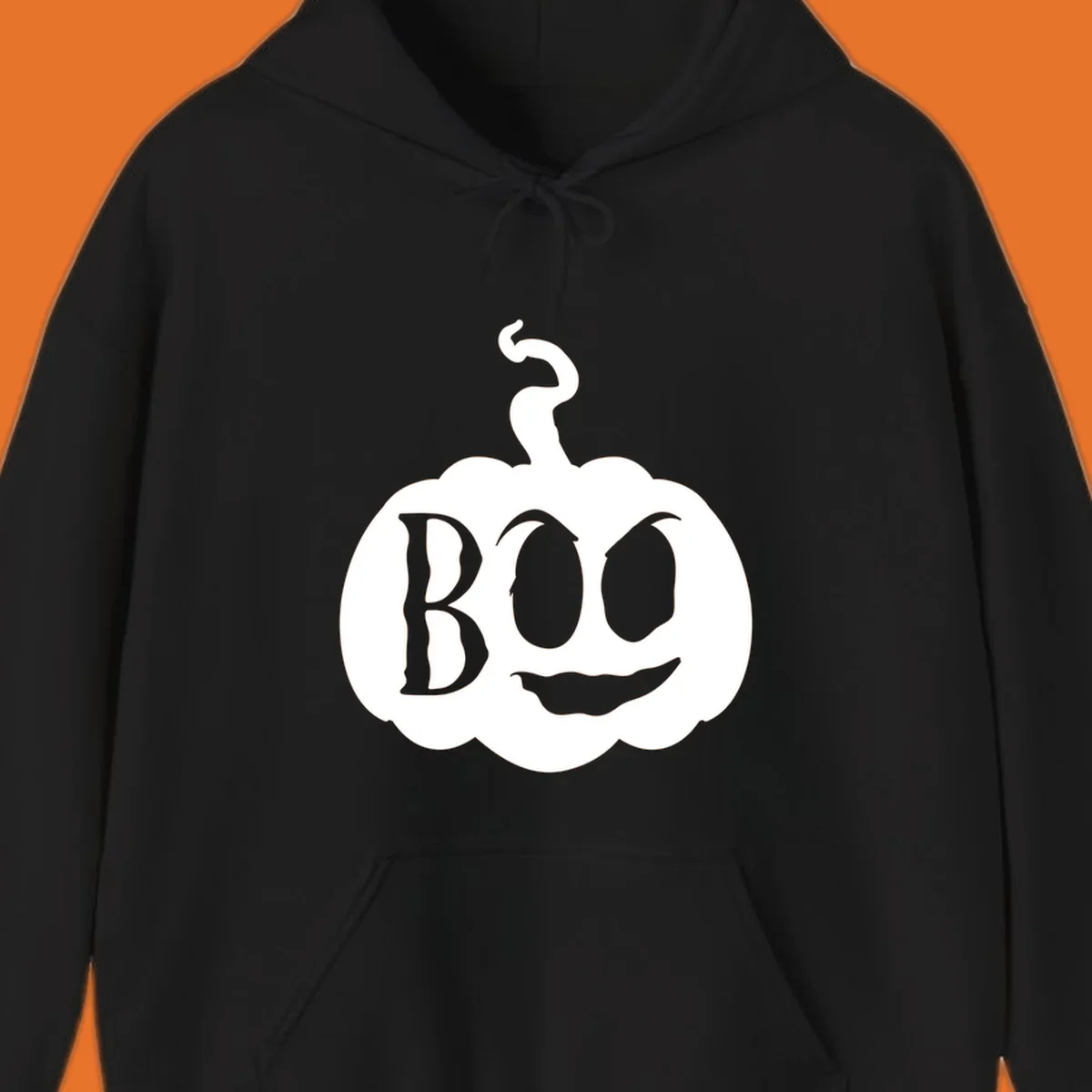 Spooky boo pumpkin face illustration with text, Halloween theme.