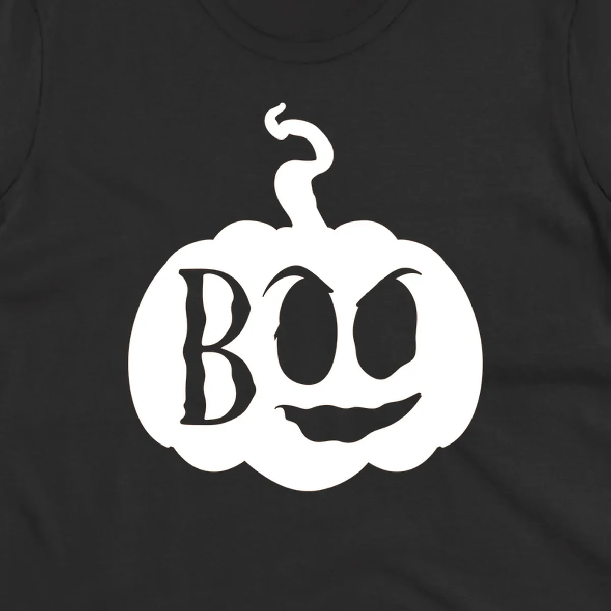Spooky boo pumpkin face illustration with text, Halloween theme.