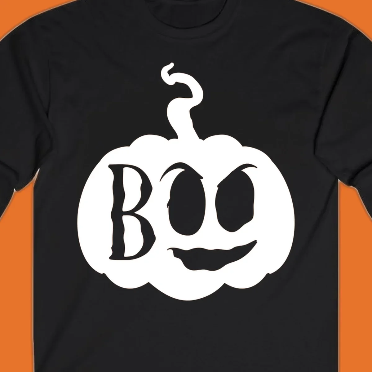 Spooky boo pumpkin face illustration with text, Halloween theme.