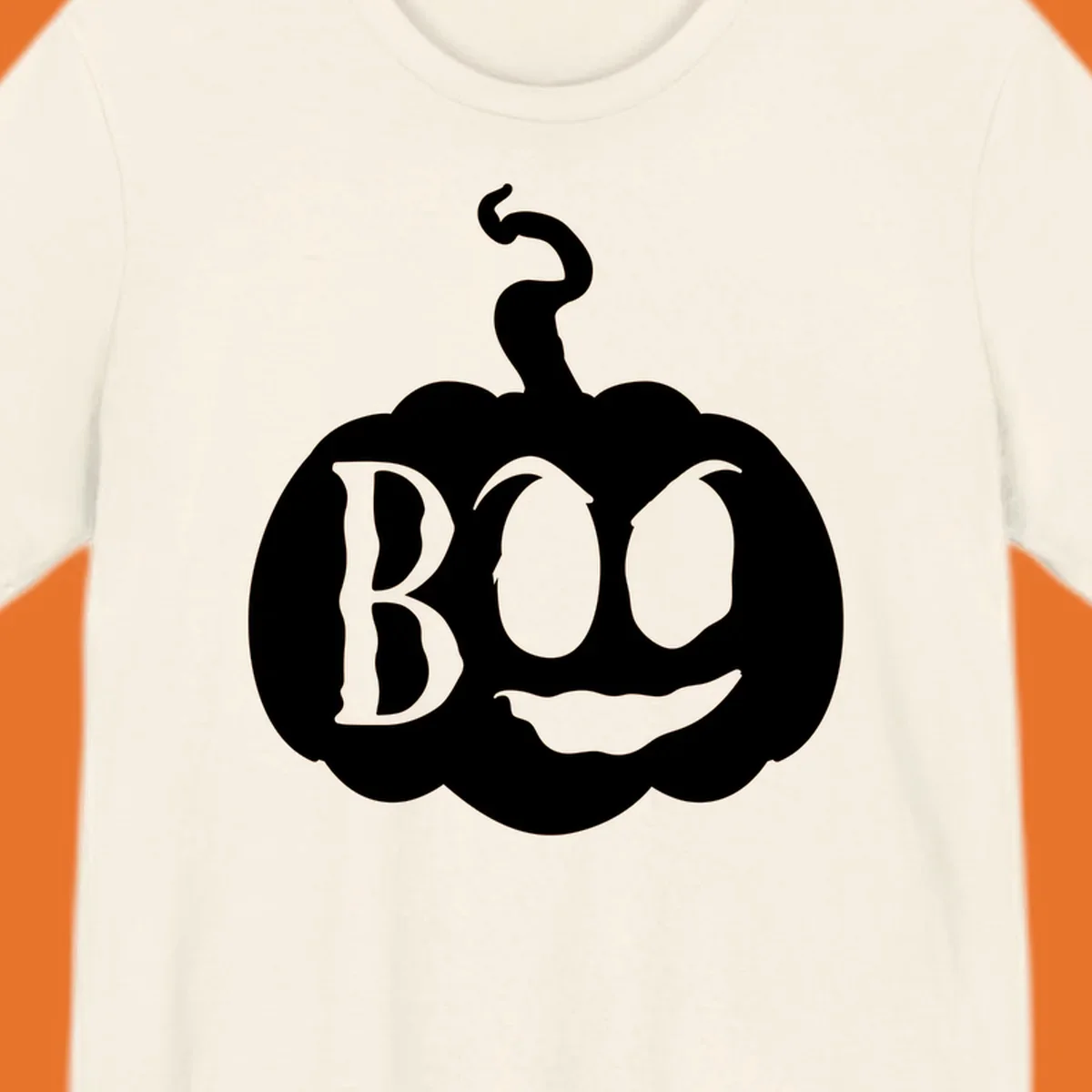 Spooky boo pumpkin face illustration with text, Halloween theme.