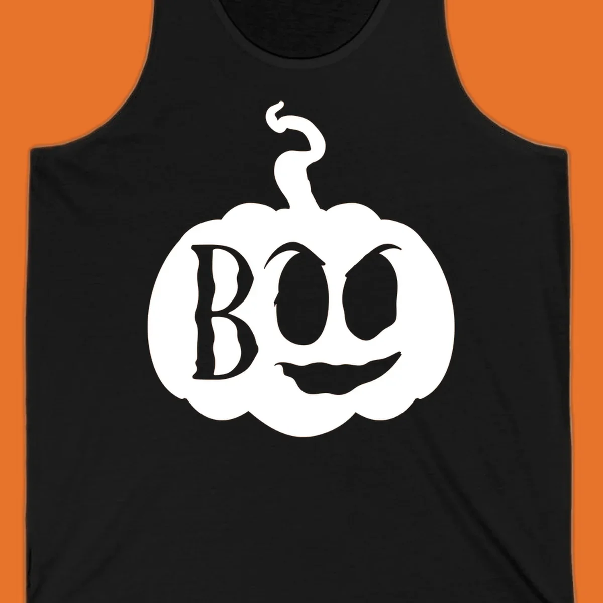 Spooky boo pumpkin face illustration with text, Halloween theme.