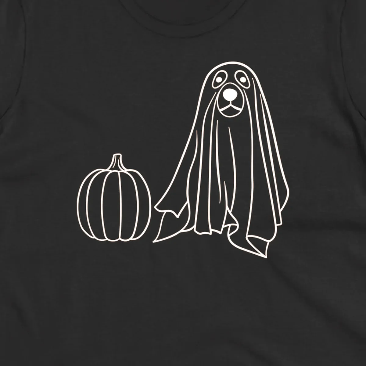 Dog ghost costume with pumpkin illustration, dog-ghost-halloween