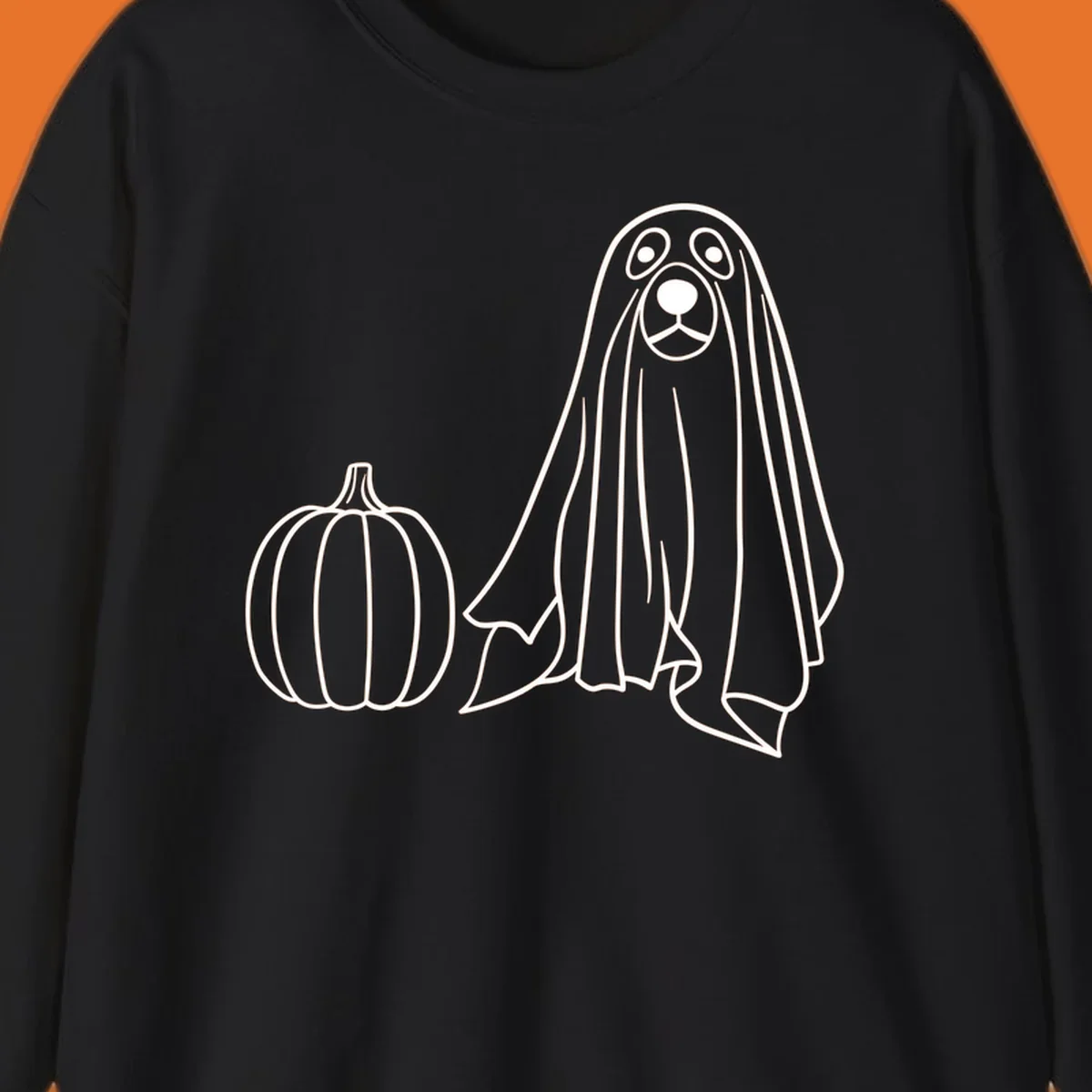 Dog ghost costume with pumpkin illustration, dog-ghost-halloween
