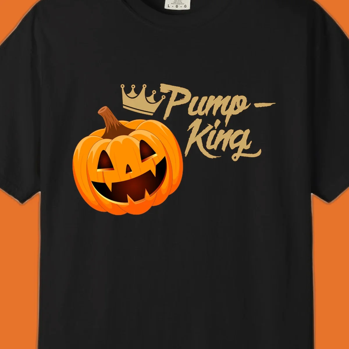 Pumpkin King Halloween crown illustration with a grinning jack-o-lantern and text.