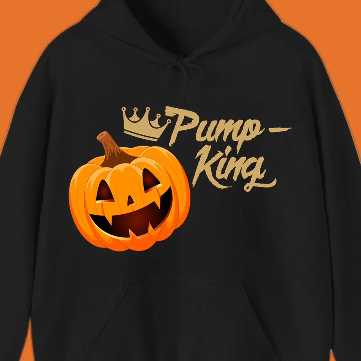 Pumpkin King Halloween crown illustration with a grinning jack-o-lantern and text.
