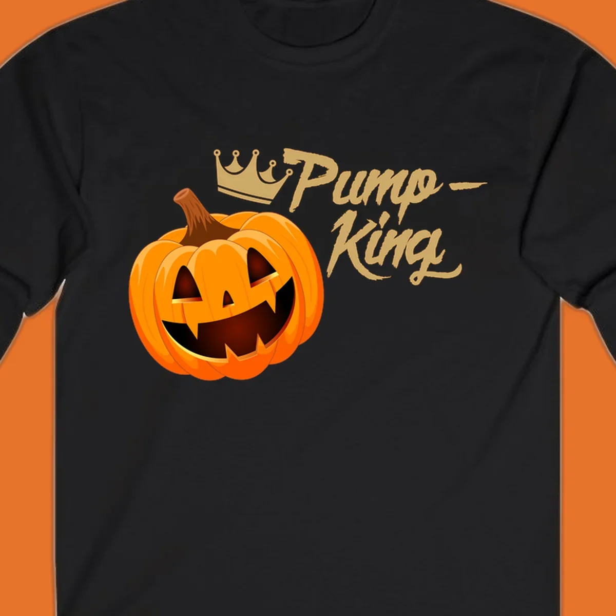 Pumpkin King Halloween crown illustration with a grinning jack-o-lantern and text.