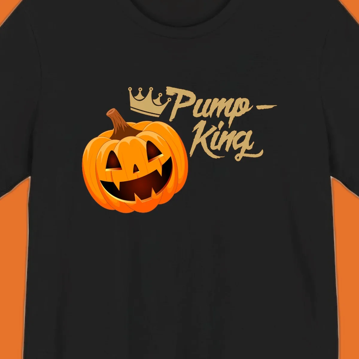Pumpkin King Halloween crown illustration with a grinning jack-o-lantern and text.