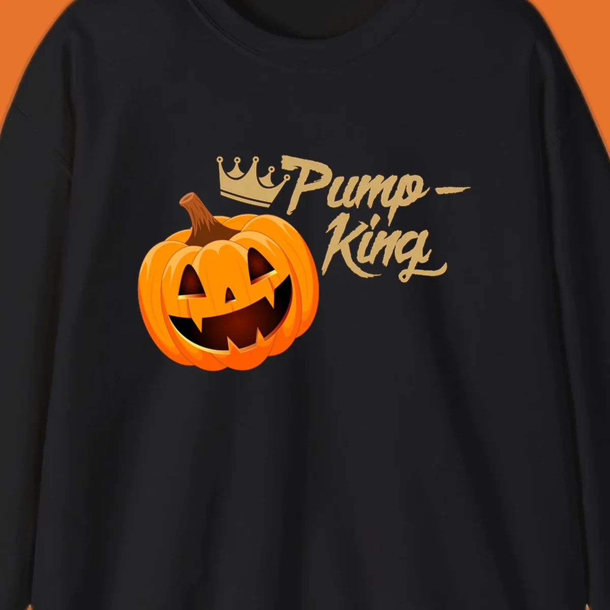 Pumpkin King Halloween crown illustration with a grinning jack-o-lantern and text.