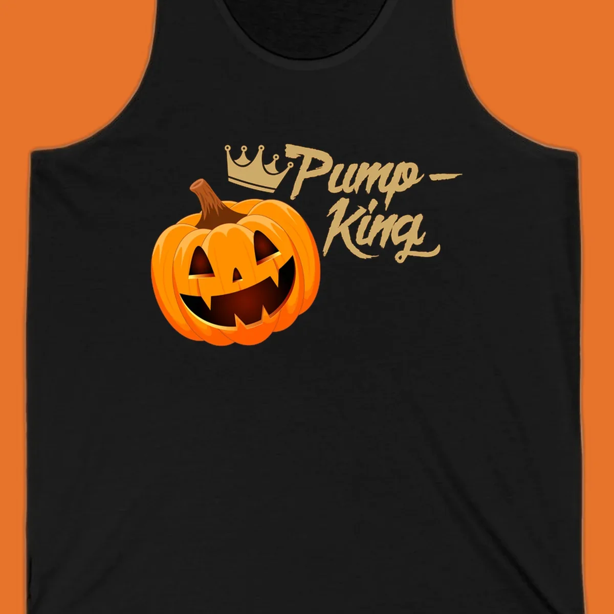 Pumpkin King Halloween crown illustration with a grinning jack-o-lantern and text.
