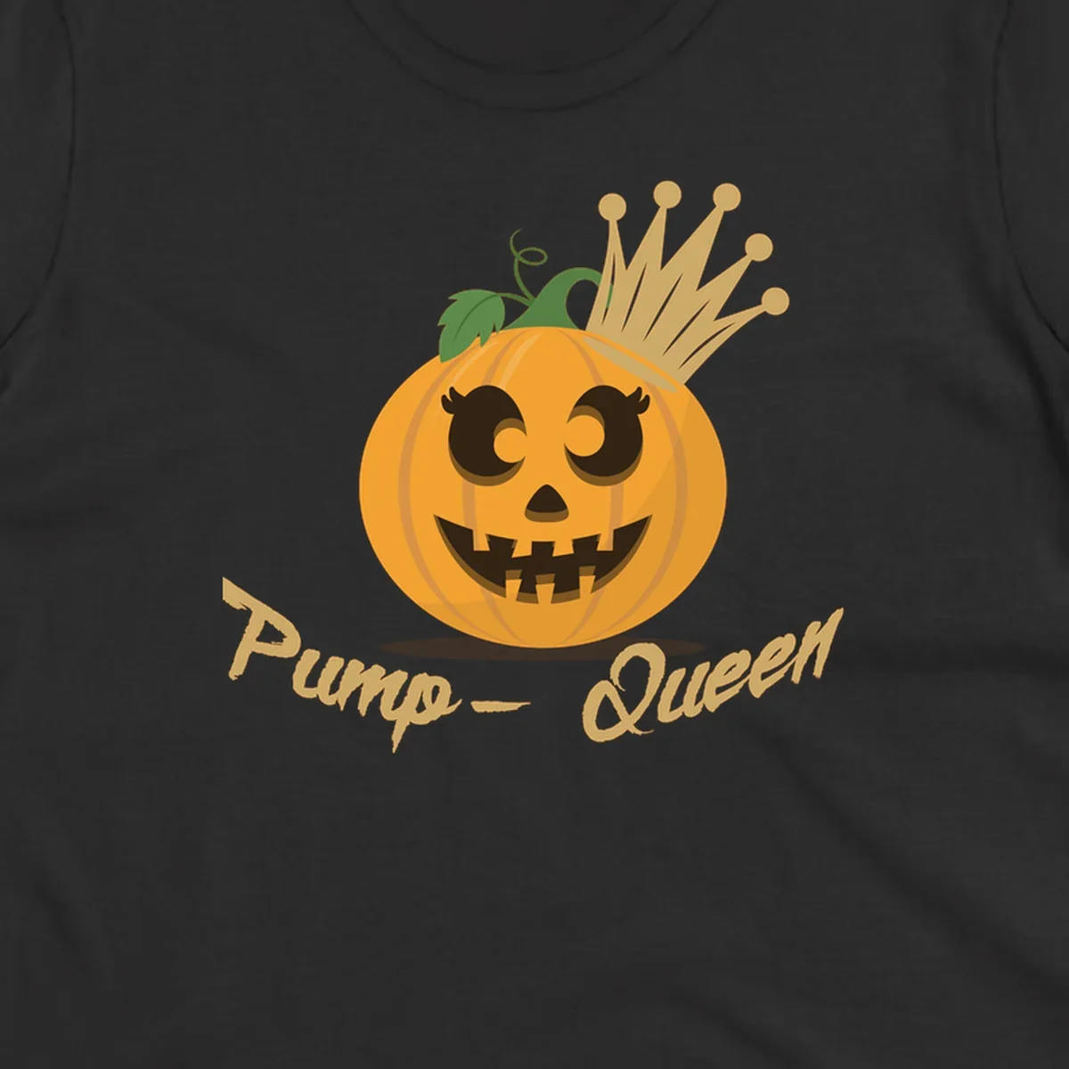 Cute pumpkin queen jack-o-lantern with a crown and "Pump-Queen" text.