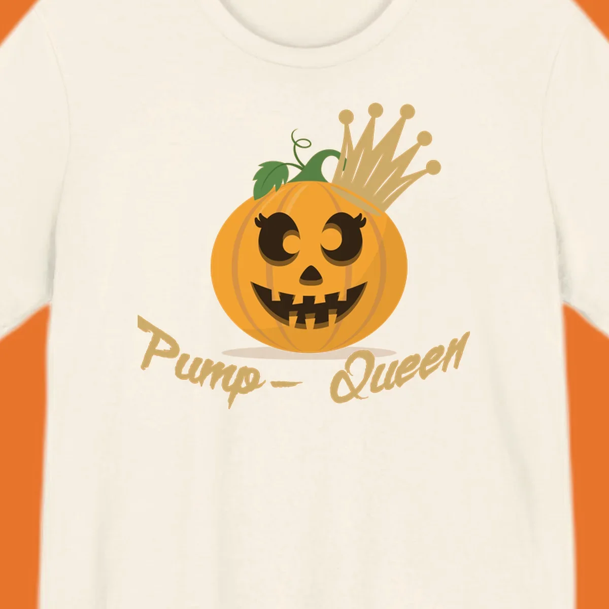 Cute pumpkin queen jack-o-lantern with a crown and "Pump-Queen" text.