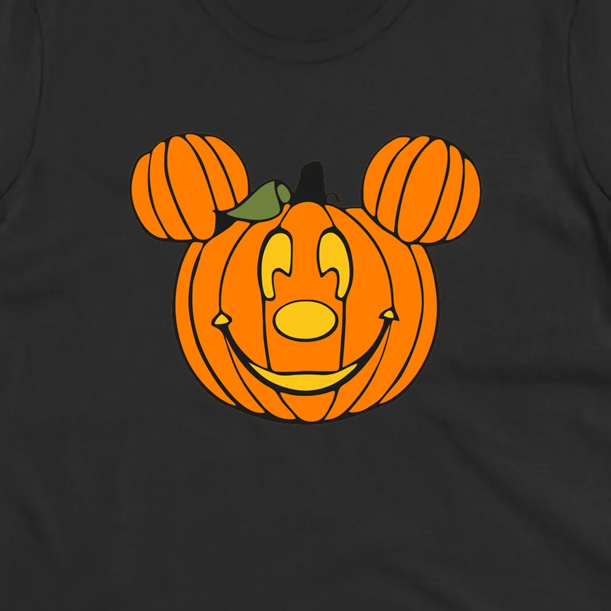 Mickey pumpkin halloween jack-o-lantern graphic with smiling face and ears.