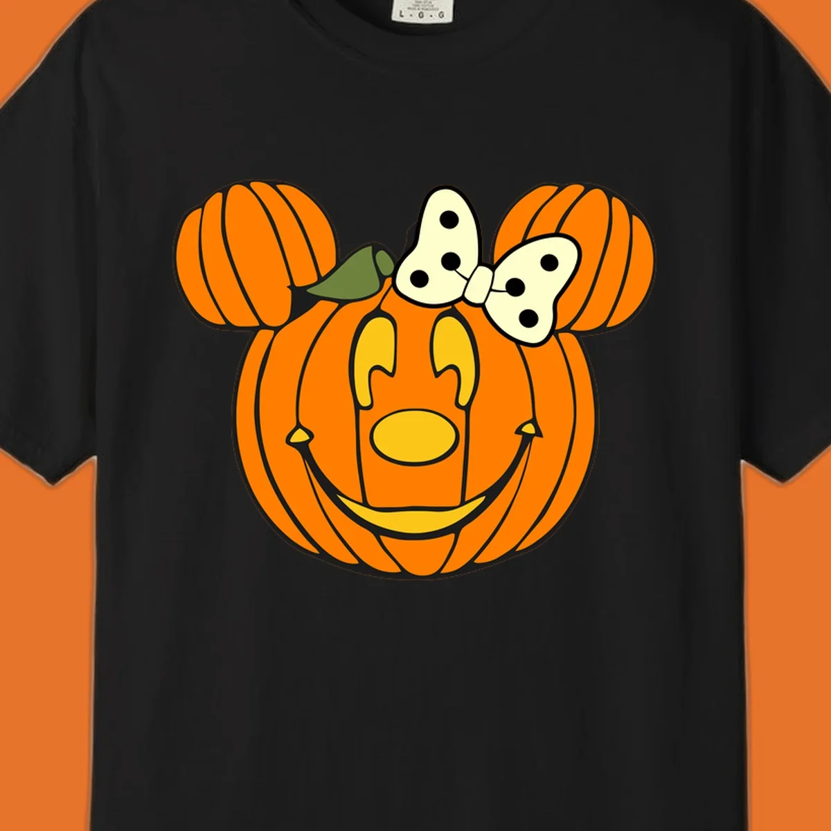 Minnie Mouse pumpkin Halloween graphic with ears and bow