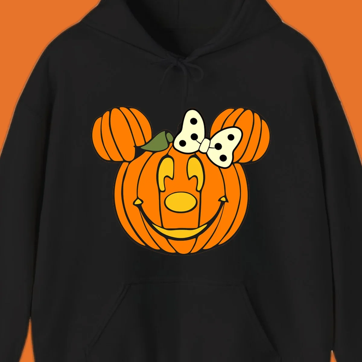 Minnie Mouse pumpkin Halloween graphic with ears and bow