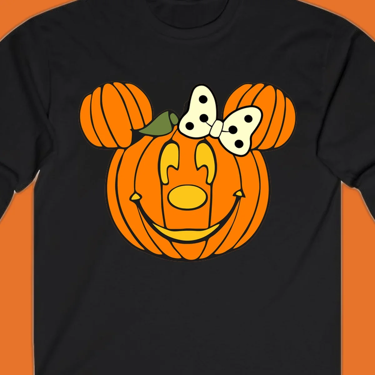 Minnie Mouse pumpkin Halloween graphic with ears and bow